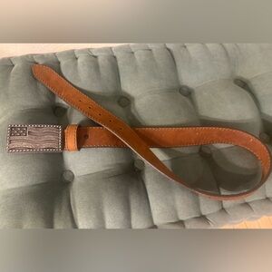 Justin Boots Brown Leather Belt with Silver Flag Buckle